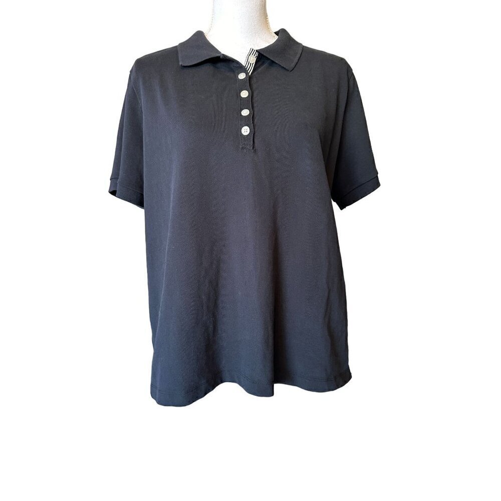 Jones New York Signature Woman Polo Shirt 1X Black Cotton/Spandex Short Sleeve